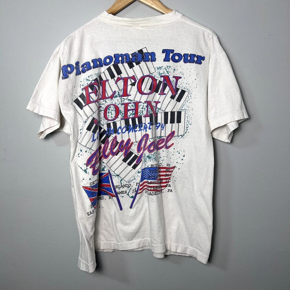 Vintage Elton John Billy Joel T-Shirt Pianoman Face to Face 94 90's Thrashed XL - Picture 5 of 12